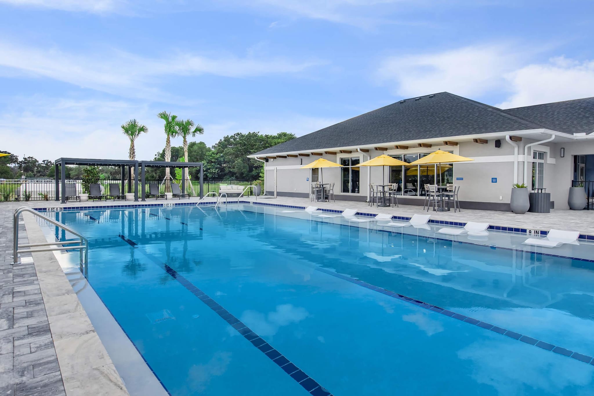 Community pool and clubhouse built for large-scale use